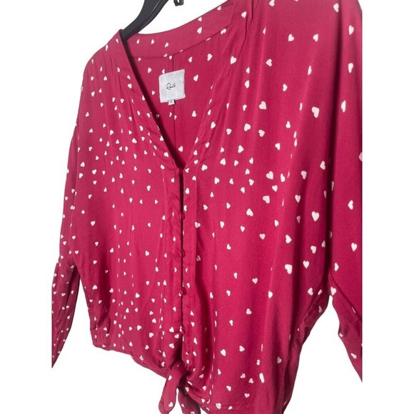 Rails Sloane Scarlet Amour Women's Medium Heart Print‎ Button-Up Tie-Front Top - Picture 2 of 10